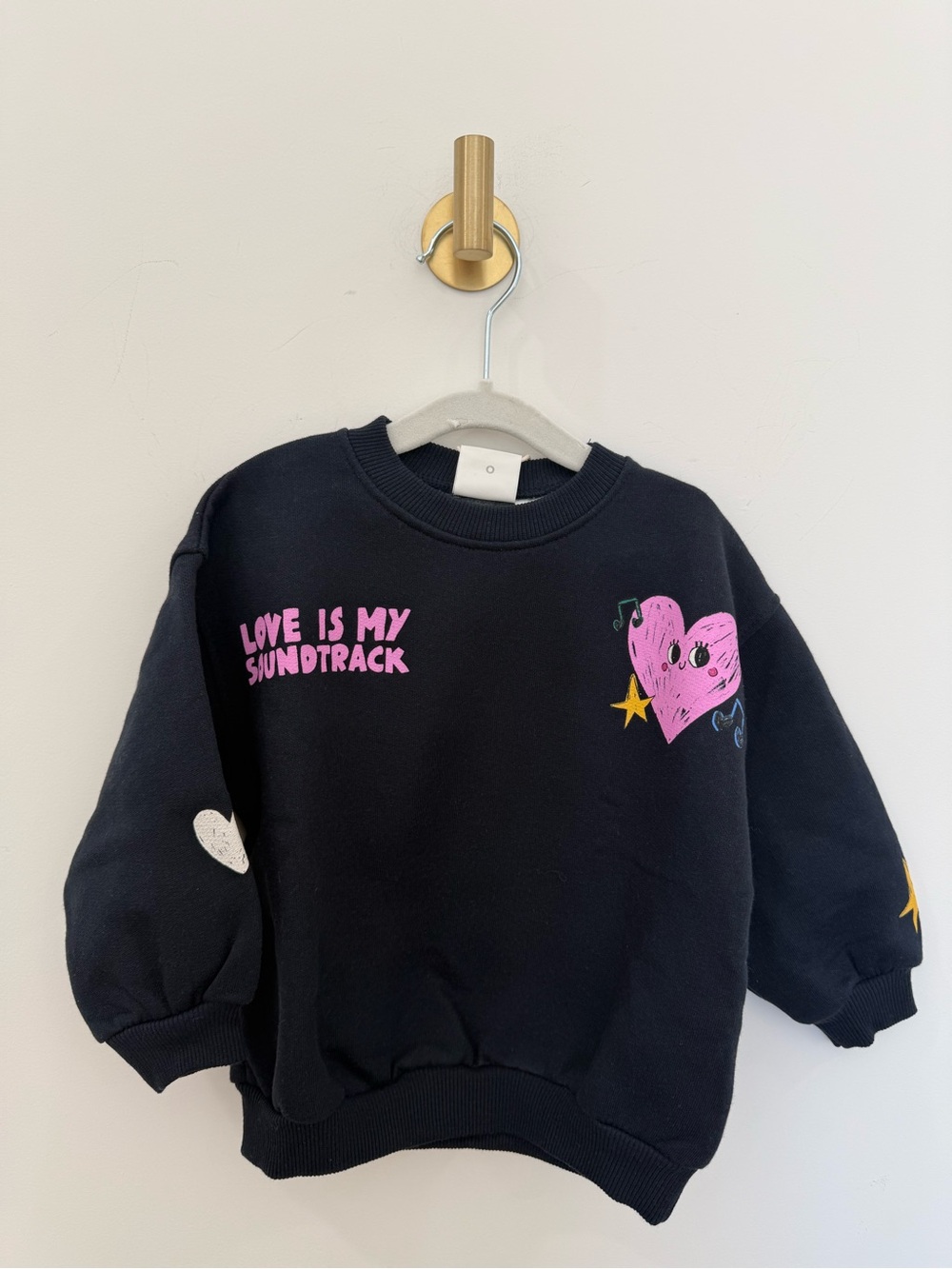 Zara Black Sweatshirt with Pink Heart Graphic - Love Is My Soundtrack